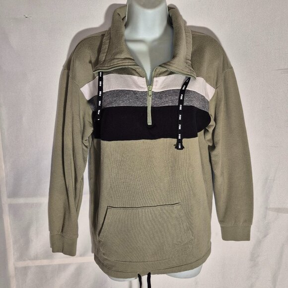 PINK/Victoria's Secret zippered front fleece jacket, green w/stripes in size XS - Picture 2 of 16